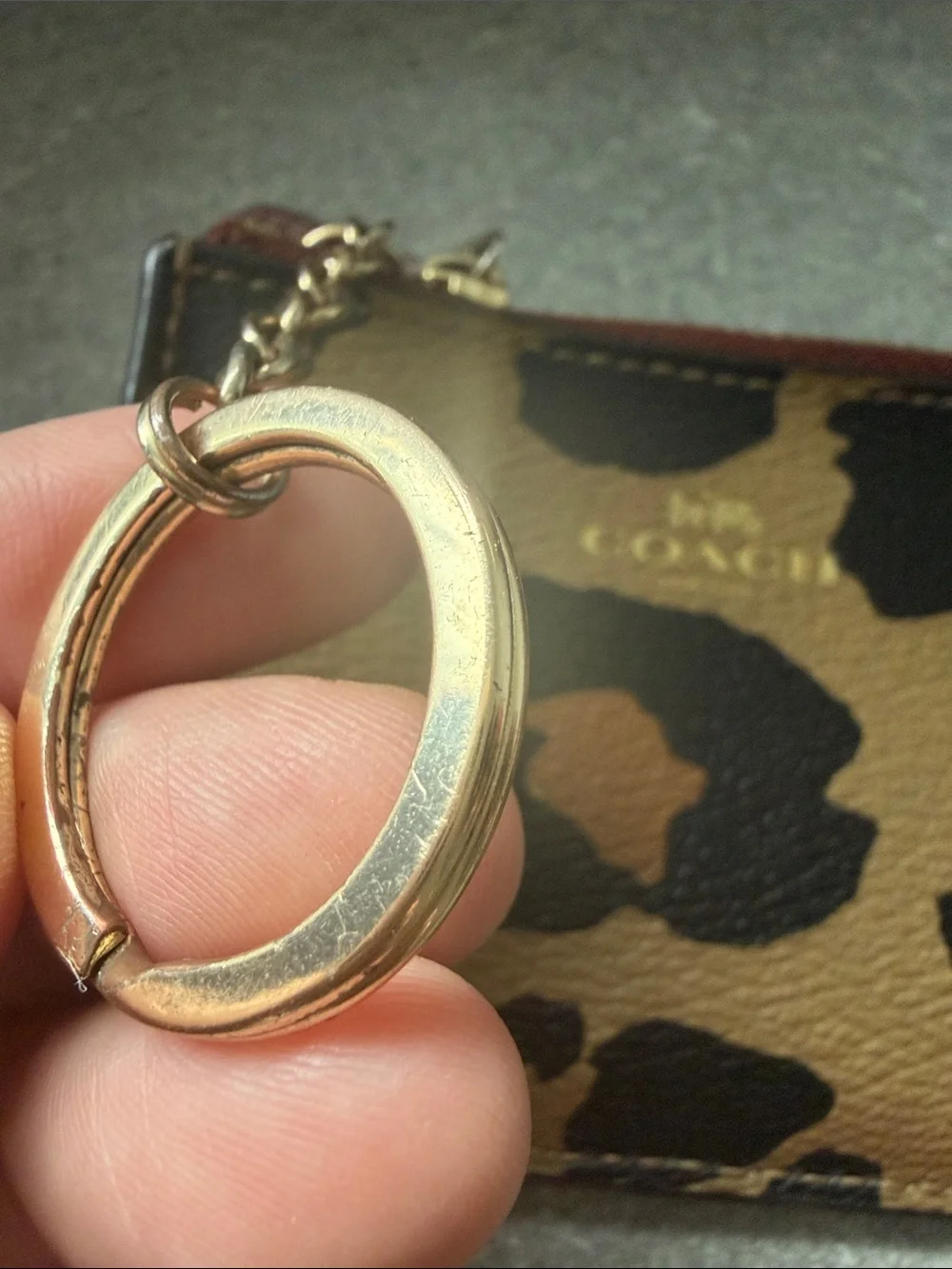 Coach Mini Skinny ID Case featuring a leopard print pattern